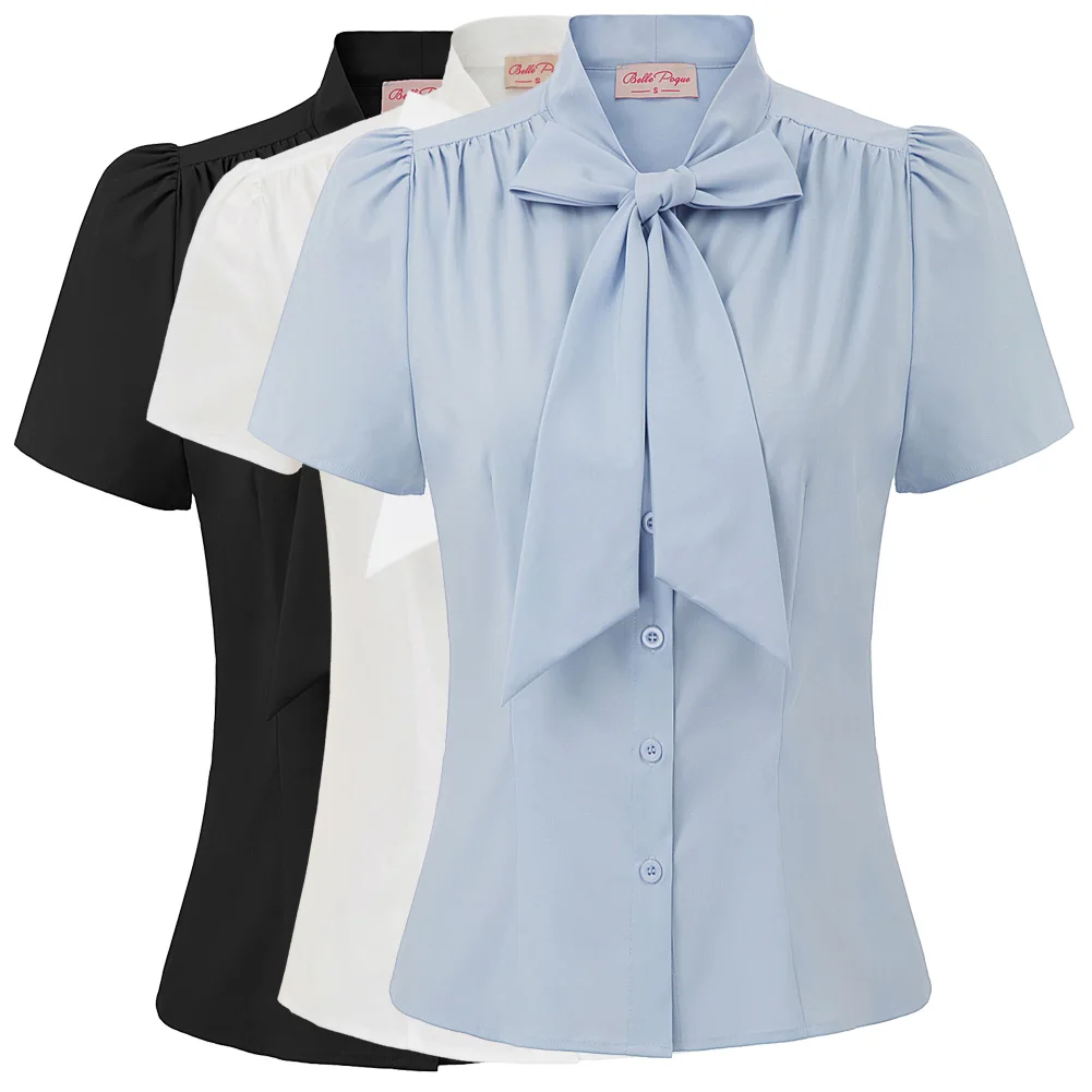 Рубашка женская в винтажном стиле однотонная плиссированная блузка с коротким