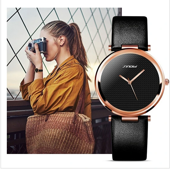 SINOBI брендовые роскошные часы цвета розового золота женские с кожаным ремешком