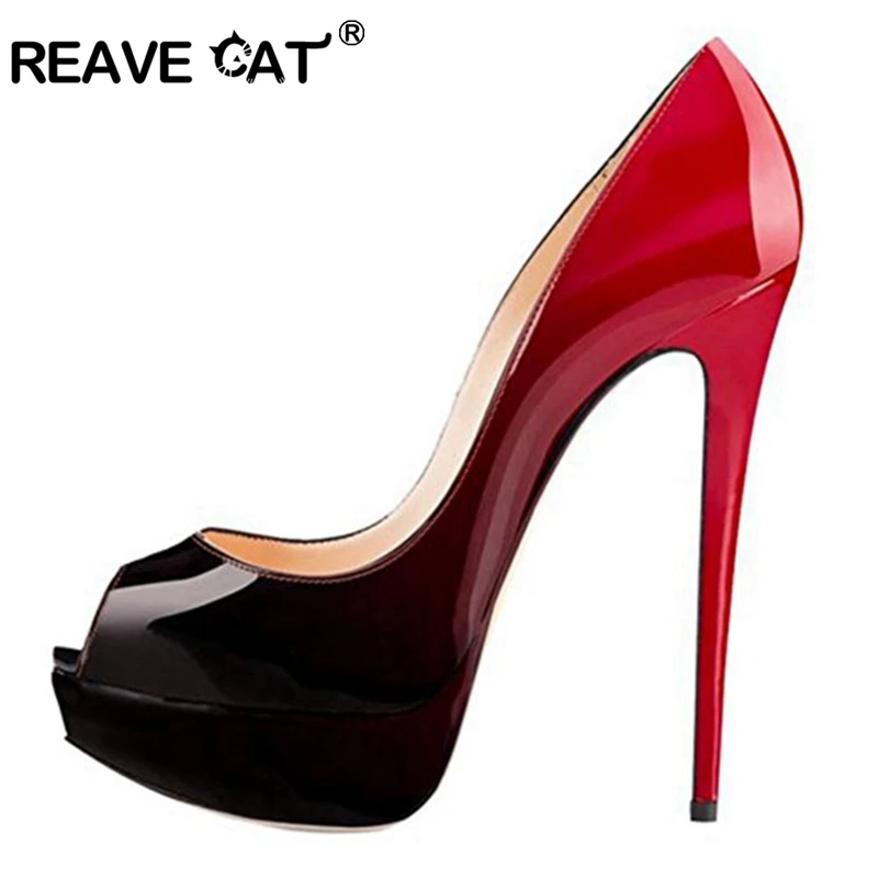 Женские вечерние туфли лодочки REAVE CAT черные красные блестящие с открытым носком