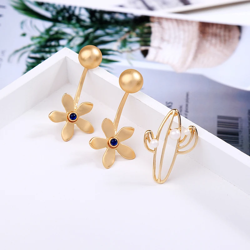 Женские серьги капельки с цветком кактуса имитация жемчуга асимметричные модные