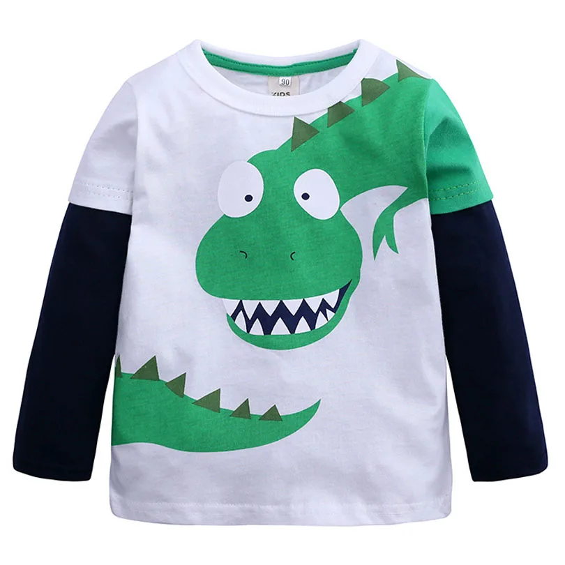 B Футболка с длинным рукавом и рисунком динозавра для мальчиков 2-8 лет, хлопковые детские футболки для мальчиков, весенне-осенняя хлопковая футболка - Цвет: B