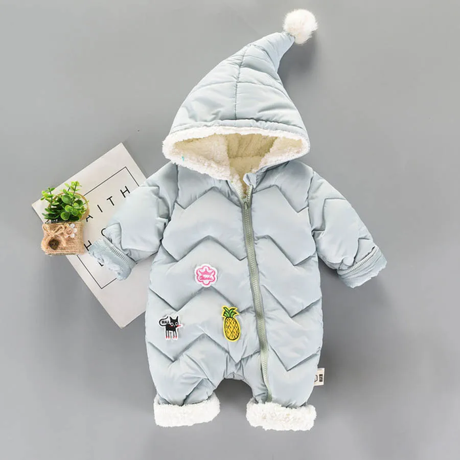 B02 Light blue IYEAL/Новинка; зимняя одежда для новорожденных; флисовая одежда для малышей с рисунком; милый комбинезон с капюшоном; комбинезоны с хлопковой подкладкой - Цвет: B02 Light blue