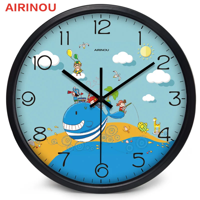 Airinou мультфильм океан Мир тема дизайн стекло и металл настенные часы детская