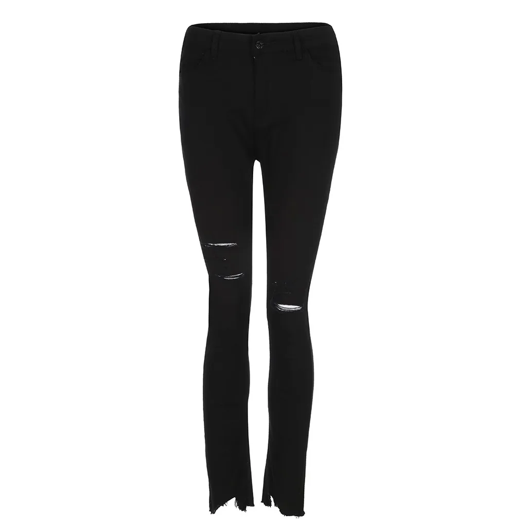 Black Новые женские летние джинсы, джинсовые женские джинсовые рваные джинсы с карманами, Узкие однотонные цветные узкие брюки, большие размеры для женщин - Цвет: Black
