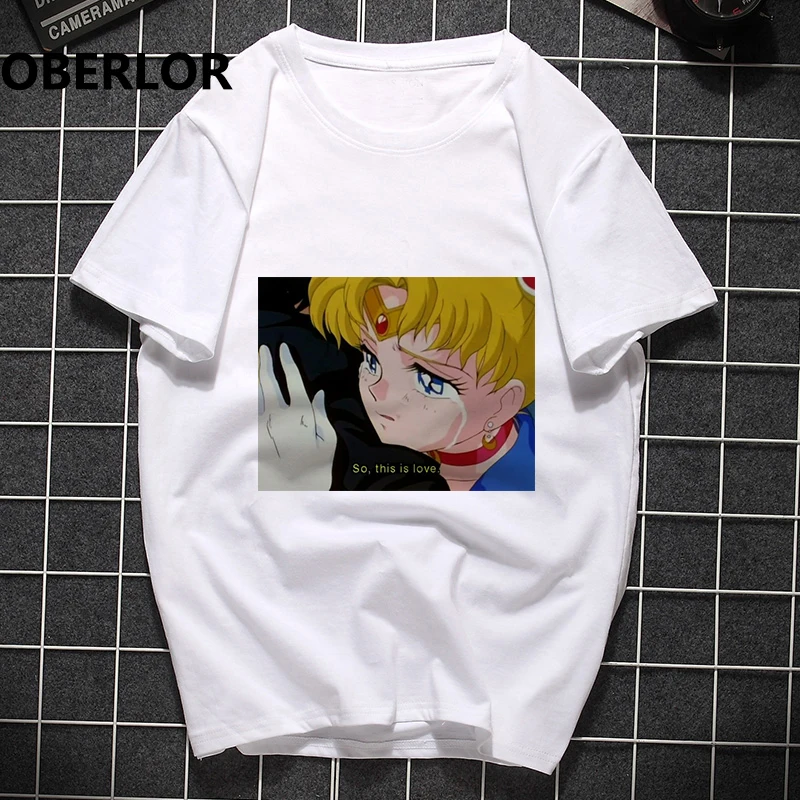 Мужская мода Сейлор Мун Юмор аниме Винтаж Футболка Homme Harajuku хлопок Забавные футболки Tumblr уличная Корейская одежда