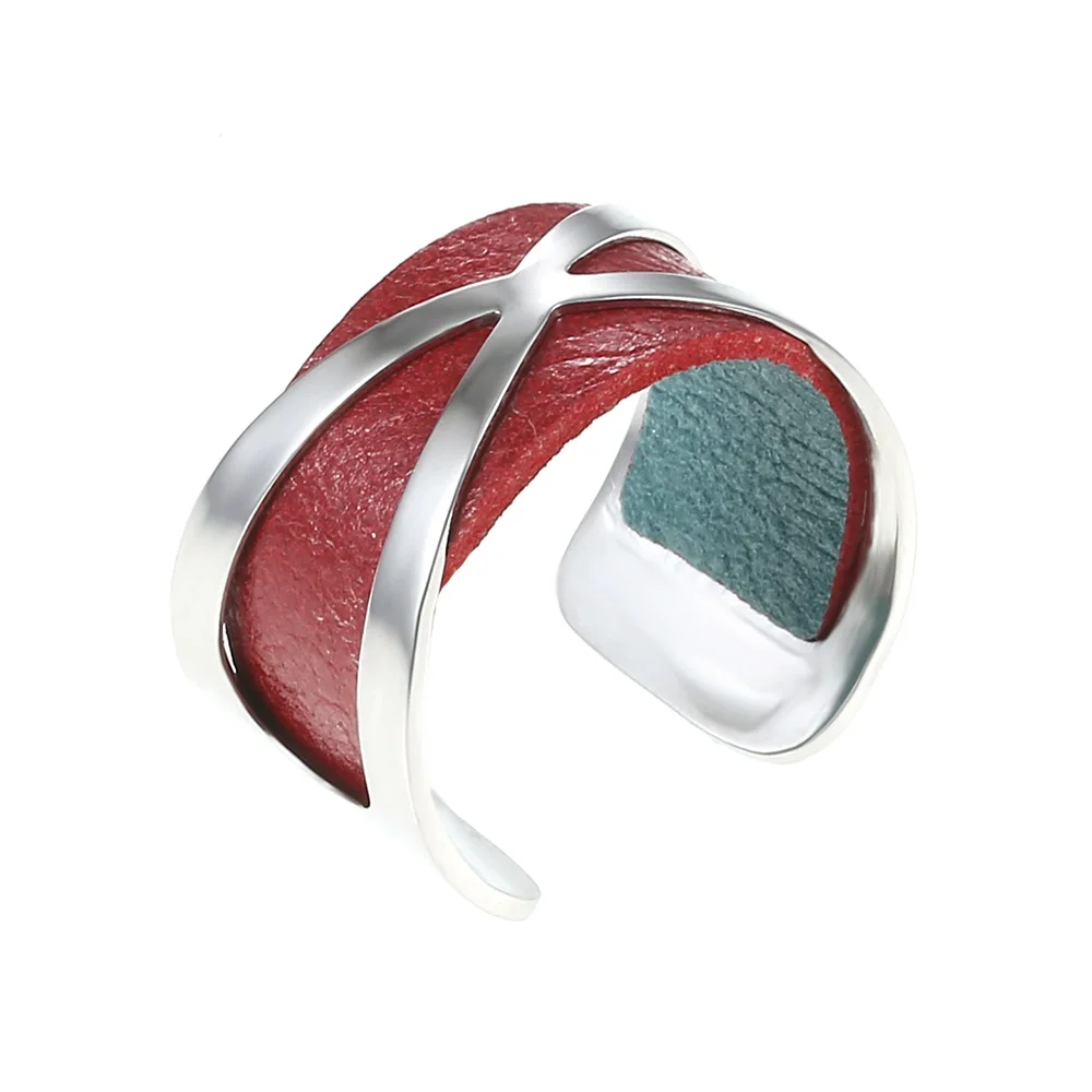 SR0001708 Кремо жоржет широкое кольцо из нержавеющей стали Bijoux серебряное регулируемое кольцо открытый свободный размер Argent двустороннее кожаное кольцо - Цвет основного камня: SR0001708