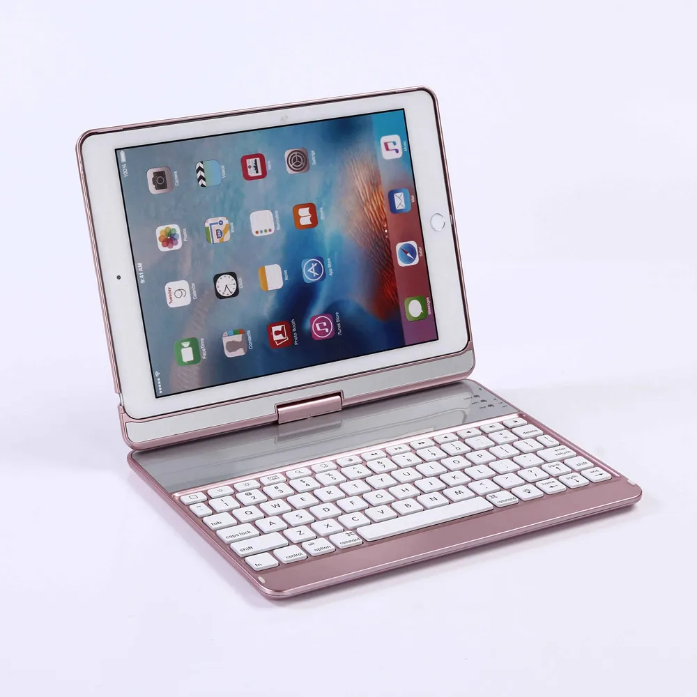Для iPad 9,7 360 градусов вращения беспроводной Bluetooth русский/Иврит/Испанский Клавиатура чехол с 7 цветов светодиодный подсветка