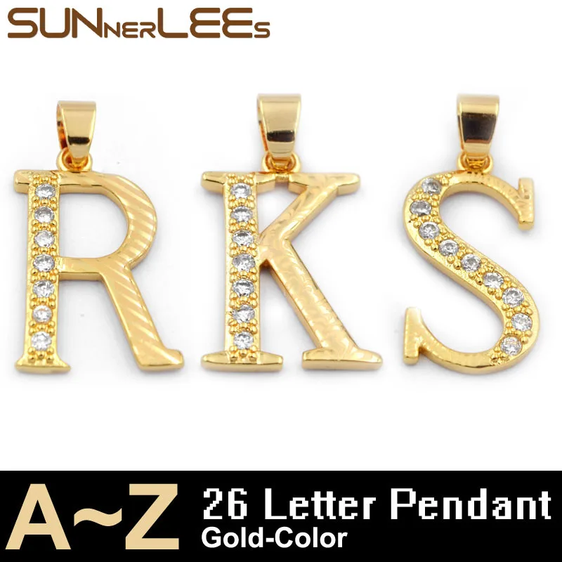 SUNNERLEES модные ювелирные изделия 26 букв A ~ Z кубический цирконий золотой цвет кулон