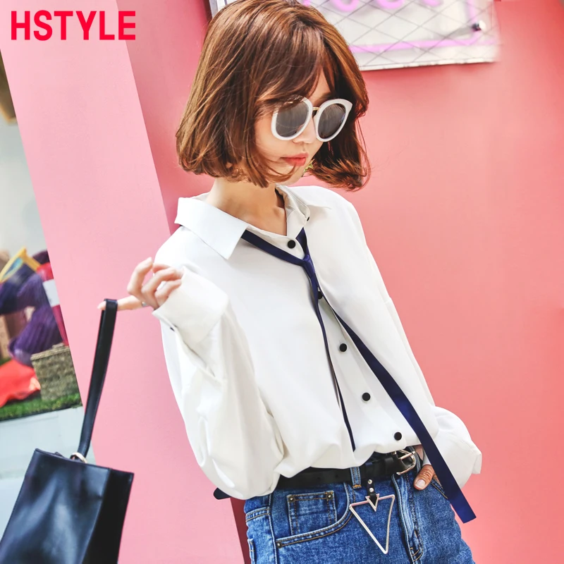 HSTYLE летом 2018 Для женщин шифоновые рубашки с длинным рукавом повязку одноцветное