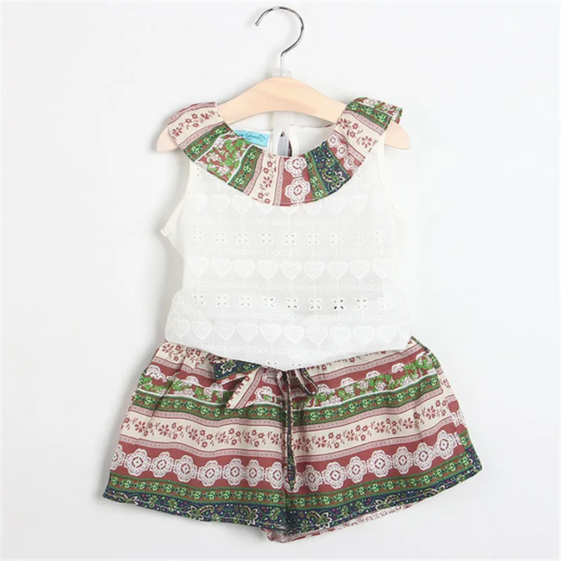 2018 New Fashion summer children Clothing Sets Girls Clothes Kids Sleeveless T-Shirt Short 2Pcs Suits | Детская одежда и обувь