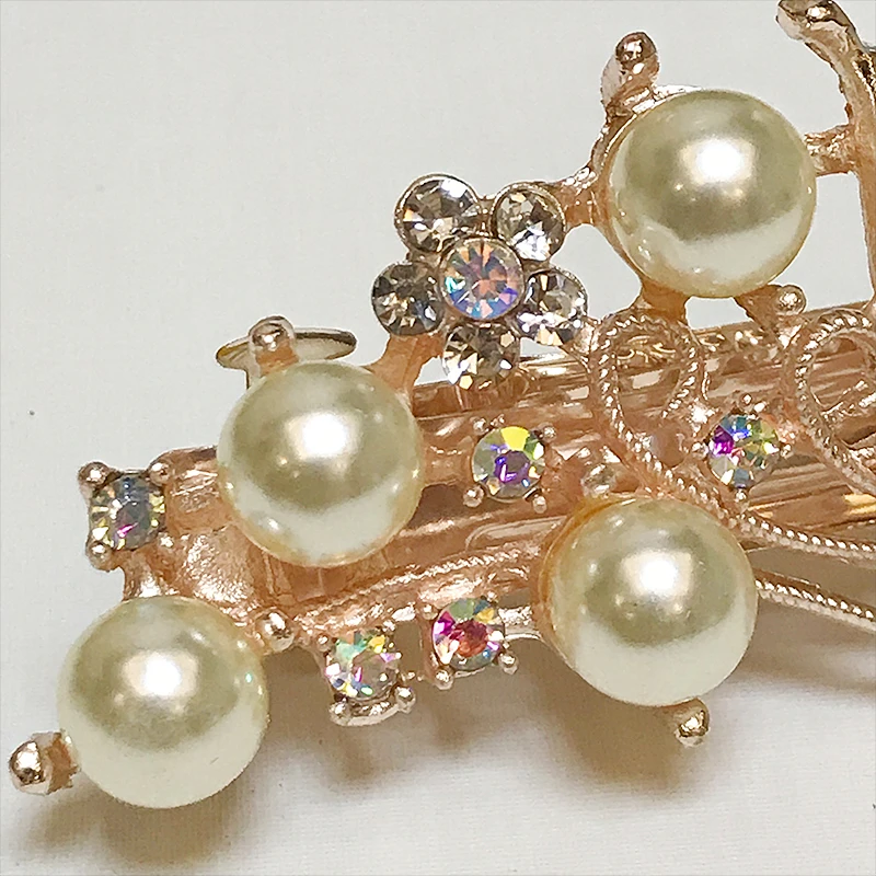Dcm 9 см Color Crystal заколки серый жемчуг Винтаж сплав золота Бабочка Волосы Когти Для