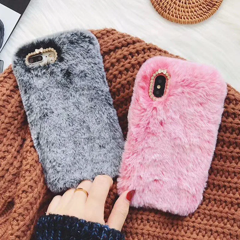 Плюшевые чехлы для телефонов с кроличьим мехом и бриллиантами Samsung Galaxy s10 s8 s9 plus lite