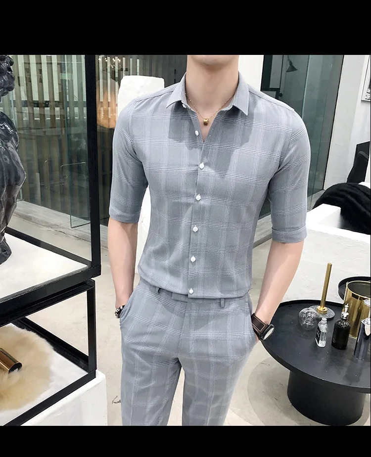 Однобортный костюм, летний костюм, Mariage Homme, серый, хаки, клетчатый костюм, комплект, Smoking Uomo Trajes De Hombre, костюм Homme