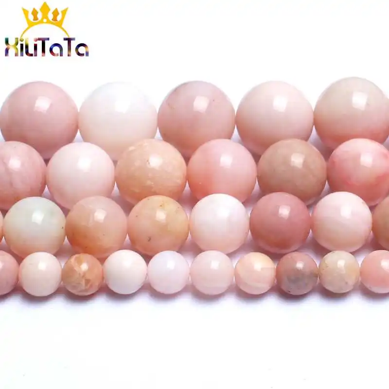 Бисер из натурального розового опала Гладкий Круглый свободный для