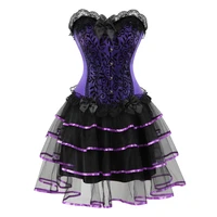 bustier corset dress sexy corselet with skirts set gothic women lace up clubwear victorian plus size vintage exotic purple green