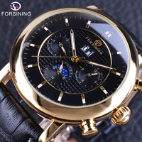 forsining luxury moonphase calendar concealed dial black gold shanghai quality movement mens mechanical watches top brand luxury