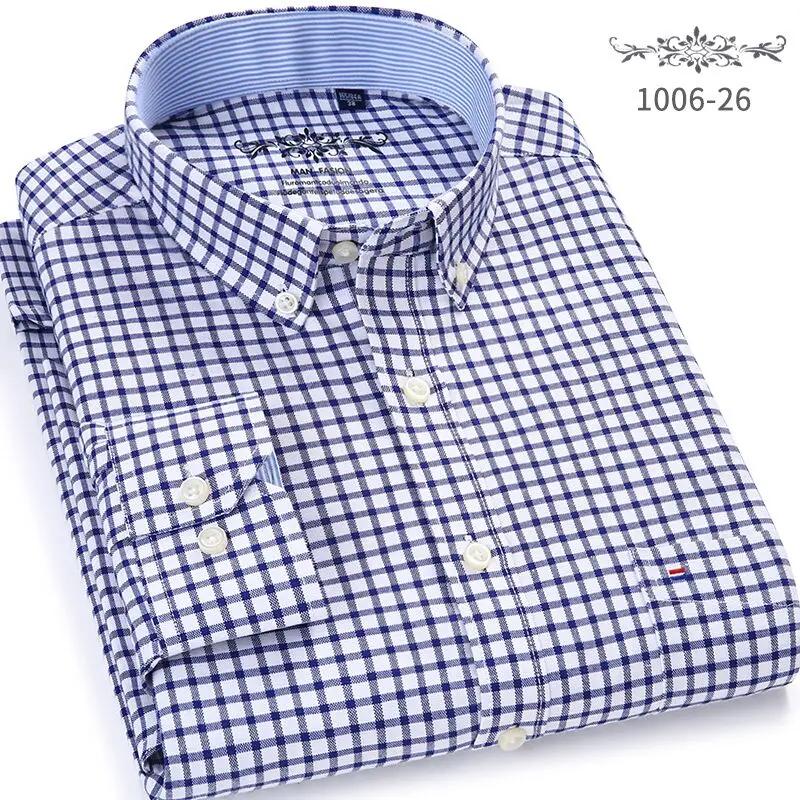 plaid shirt 1006 26 Мужская рубашка с длинным рукавом, повседневная мужская рубашка, приталенная, большой размер 4XL, 60% хлопок, бренд Оксфорд, дизайн, мужская рубашка в клетку, рубашка в полоску - Цвет: plaid shirt 1006 26