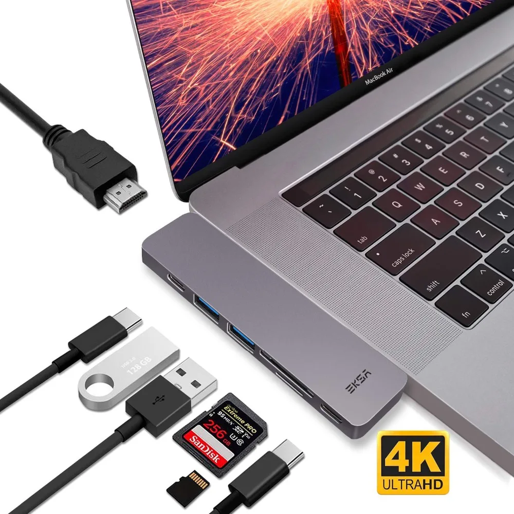 EKSA Thunderbolt 3 USB C концентратор к HDMI 4K type C концентратор адаптер с PD USB3.0 порт для MacBook Pro2016///Air 7 в 1 концентратор