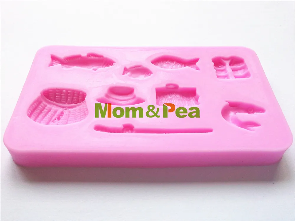 0179 Бесплатная доставка силиконовая форма Mom &amp Pea в форме рыбалки украшение торта