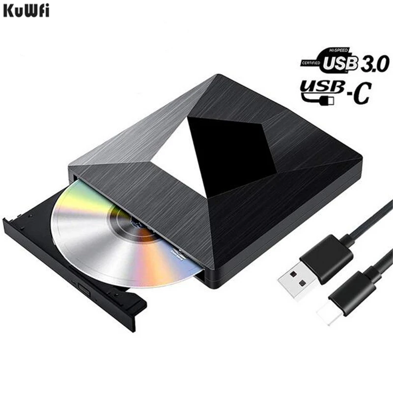 KuWFi USB3.0 внешний CD DVD диск с Тип C Портативный RW/DVD RW писатель плеер горелки Внешний