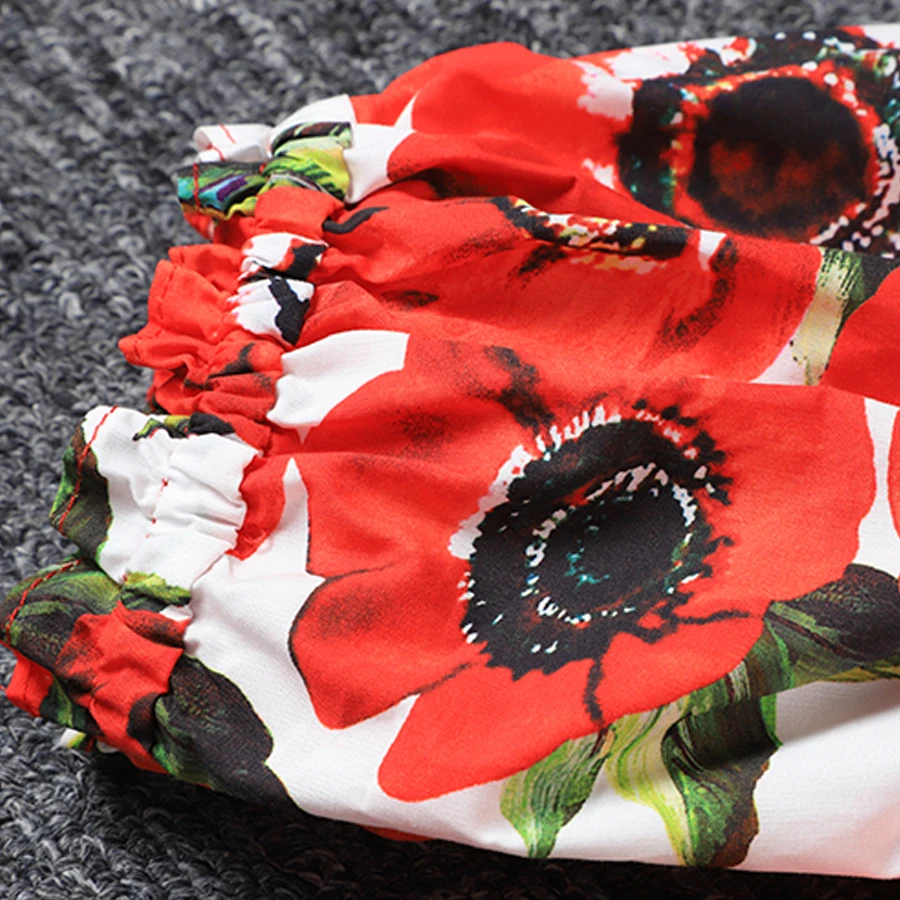 AELESEEN Designer Summer Cotton Dress 2019 Women's Elastic Off the Shoulder Elegant Red Floral Print Boho Holiday Short | Женская