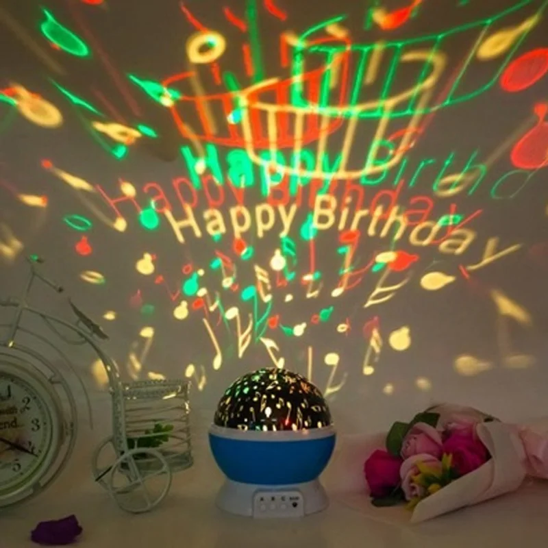 Birthday Светодиодный Звездный светильник, автоматический вращающийся проектор, Ночной светильник с USB портом, светильник для спальни, светильник на День святого Валентина, подарки на день рождения - Emitting Color: Birthday