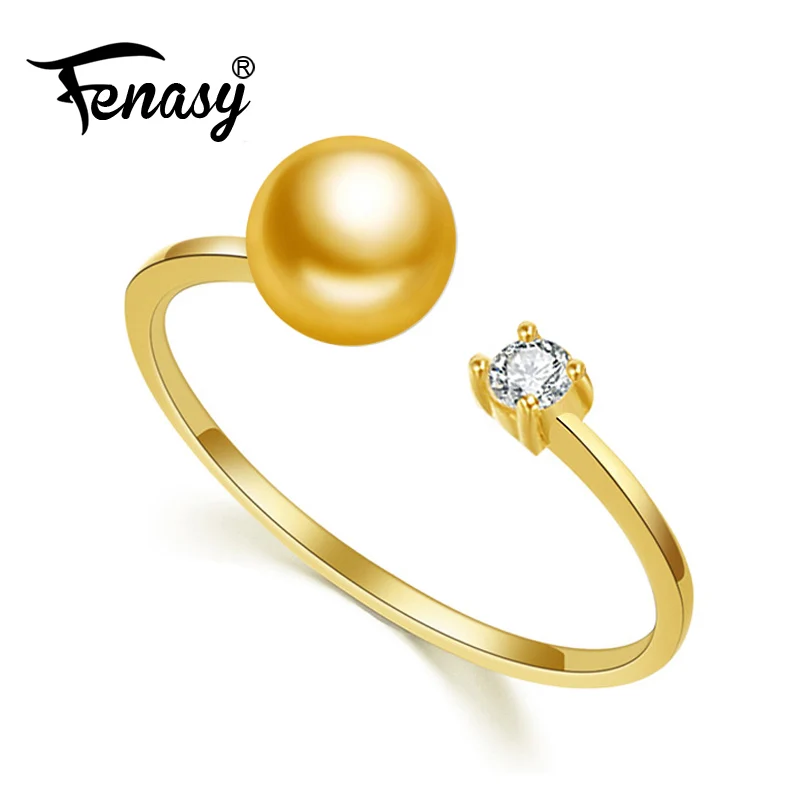 

FENASY Brand 18K Yellow Gold Ring 8-9mm Natural Pearl Ring For Love Bohemian Women 18K Gold Wedding Rings Engagement Ring