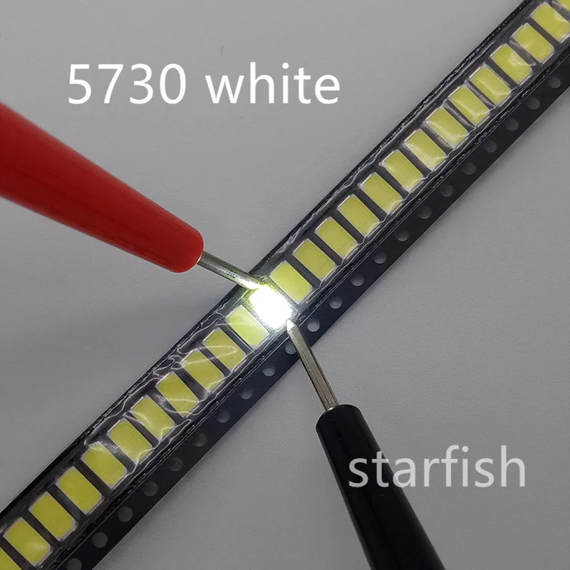 100 шт. светодиодный 5630/5730-CW белый светильник 0 5 W-150Ma 50-55lm 6500K SMD 5730 5630 (3 2 ~ 3 4 V) | Лампы и