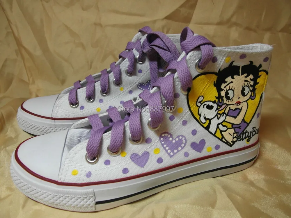 2015 Free shipping Betty Boop Custom Hand Painted Hi-Top Canvas Shoes -  купить по выгодной цене | AliExpress