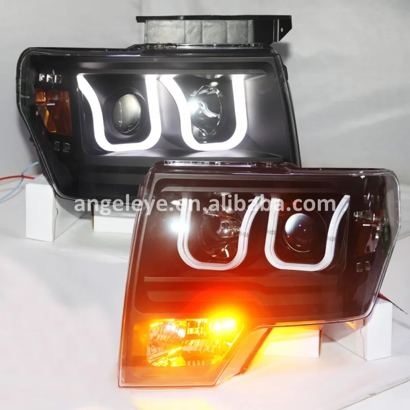 

For FORD F150 Raptor Head lights U style LED Strip Head Lamp For F150 Raptor 2013-2014 Year Black housing LF