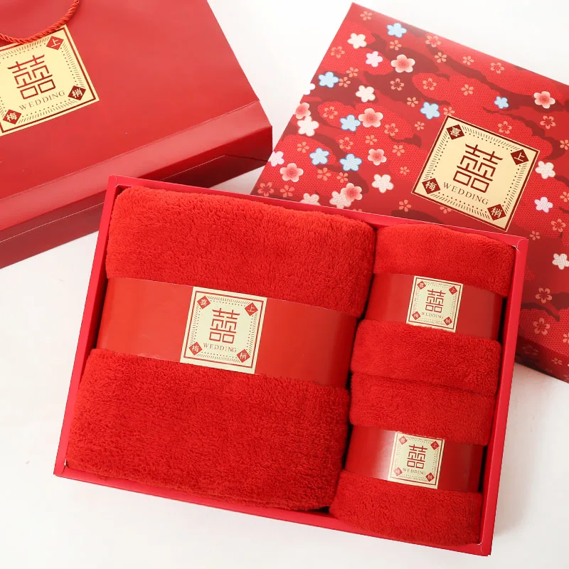 6 Wedding Bath Towel 3piece Gift Box Set Moon Red Birthday Group Buy Back Gift Companion Gift Pure Cotton Custom Wholesale B6T673 - Цвет: 6