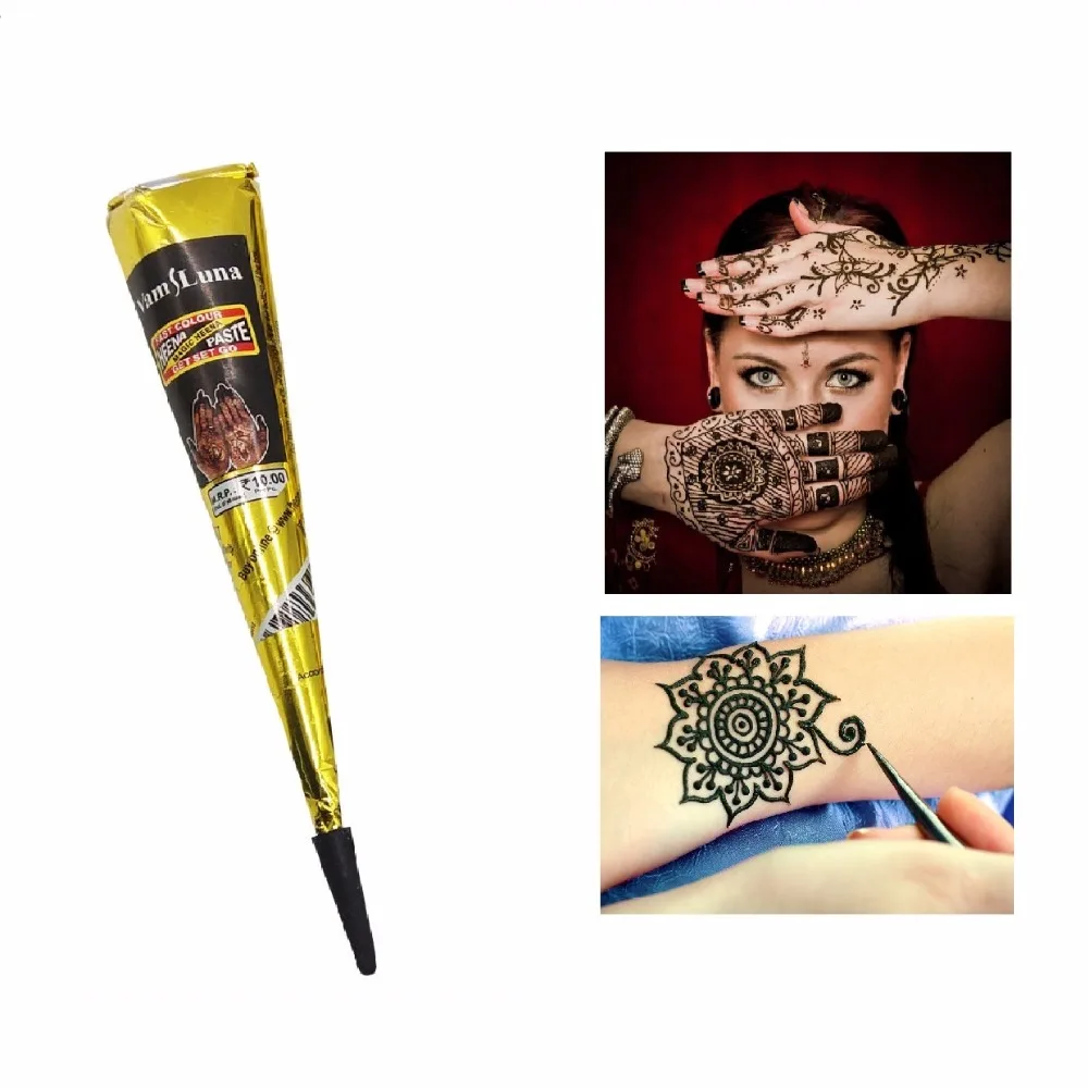 3X Хна для мехенди в конусе 25 гр + 15 Трафареты создания узоров 6*6 см|body tattoo ink|ink for