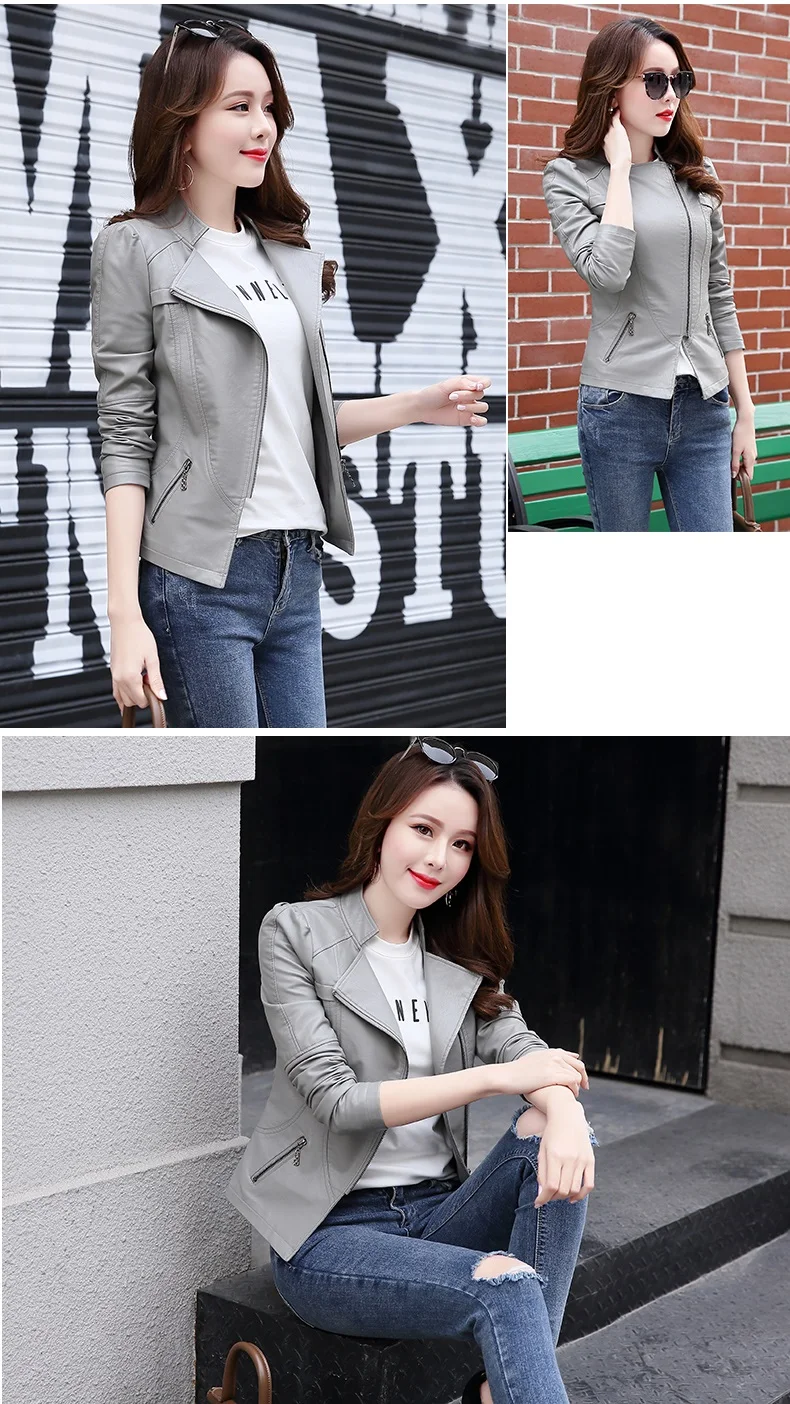 Женская кожаная куртка, Весенняя осенняя одежда, Корейская тонкая байкерская куртка из искусственной кожи, короткая верхняя одежда, большие размеры 5XL 6XL