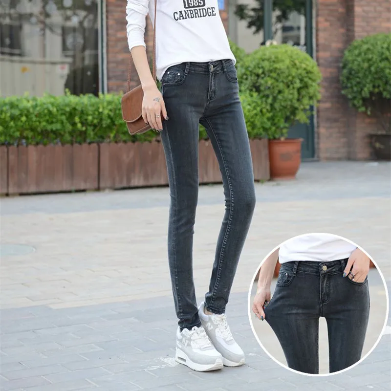 Женские эластичные джинсы с высокой талией 5 цветов простые брюки карандаш