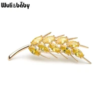 wulibaby wheat 4 62 2cm brooches for women and men crystal yellow white fashion wedding broche gift scarf pins