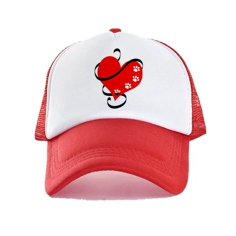 Модные сетчатые шапки с принтом в виде сердца Кепка надписью I Heart DOGS Baseketball летняя