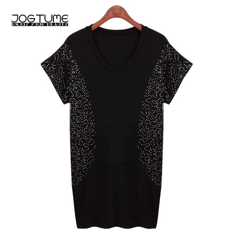 Женское платье с коротким рукавом JOGTUME черное повседневное облегающее блестками