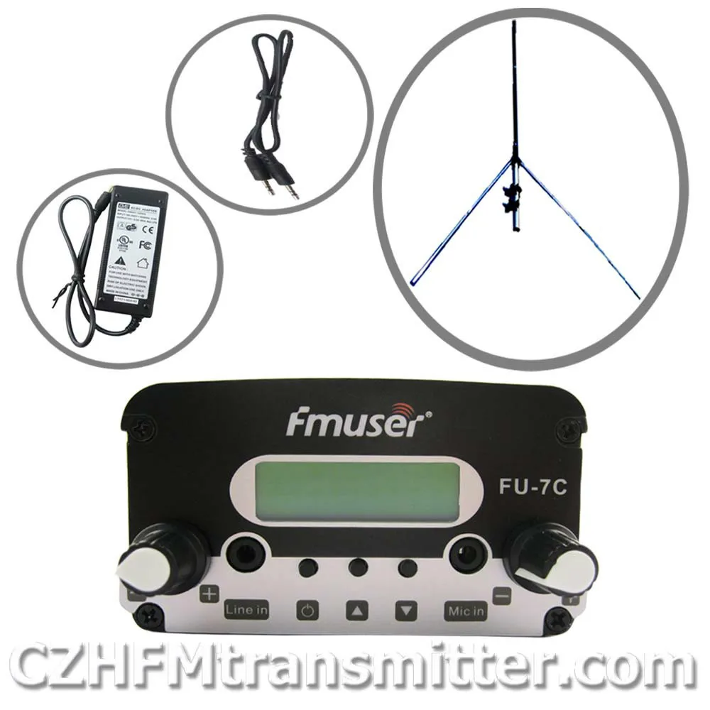 FMUSER Φ 7w stereo PLL трансмиттер вещания 1/4 wave GP антенна источник питания 76 МГц 108