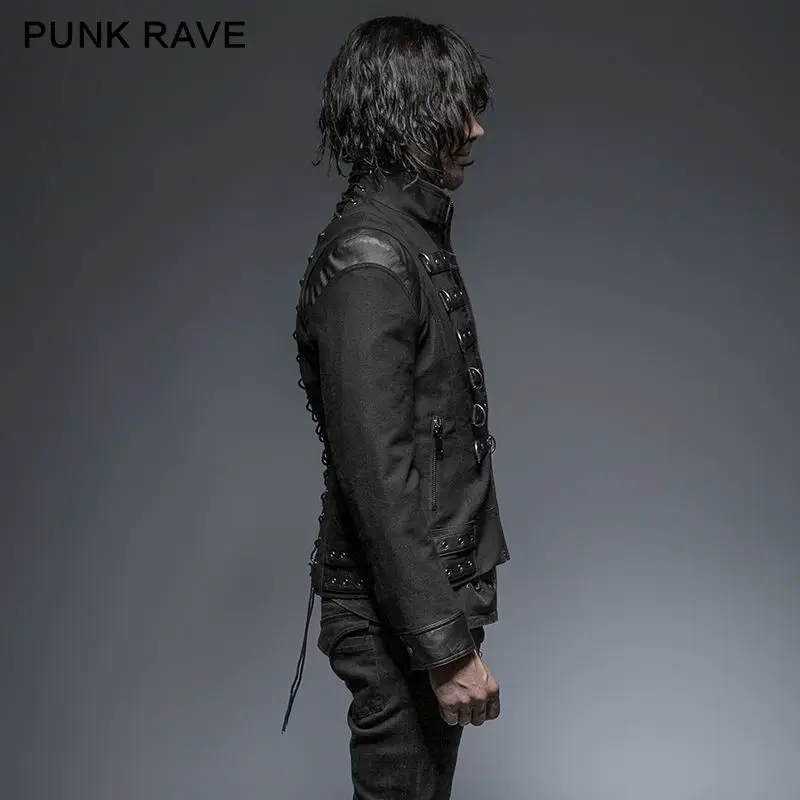 Панк рок Модные крутые мужские готические пальто куртка черный ретро Клубные