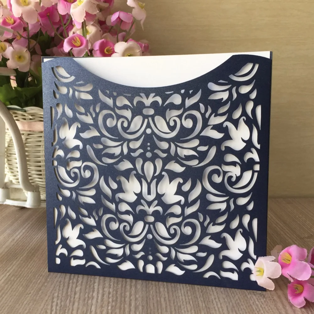 

35pcs Laser Cut Pearl Shimmer Paper Birthday Party Event Party Supplies Decoration Romantic Pocket wedding invitation card