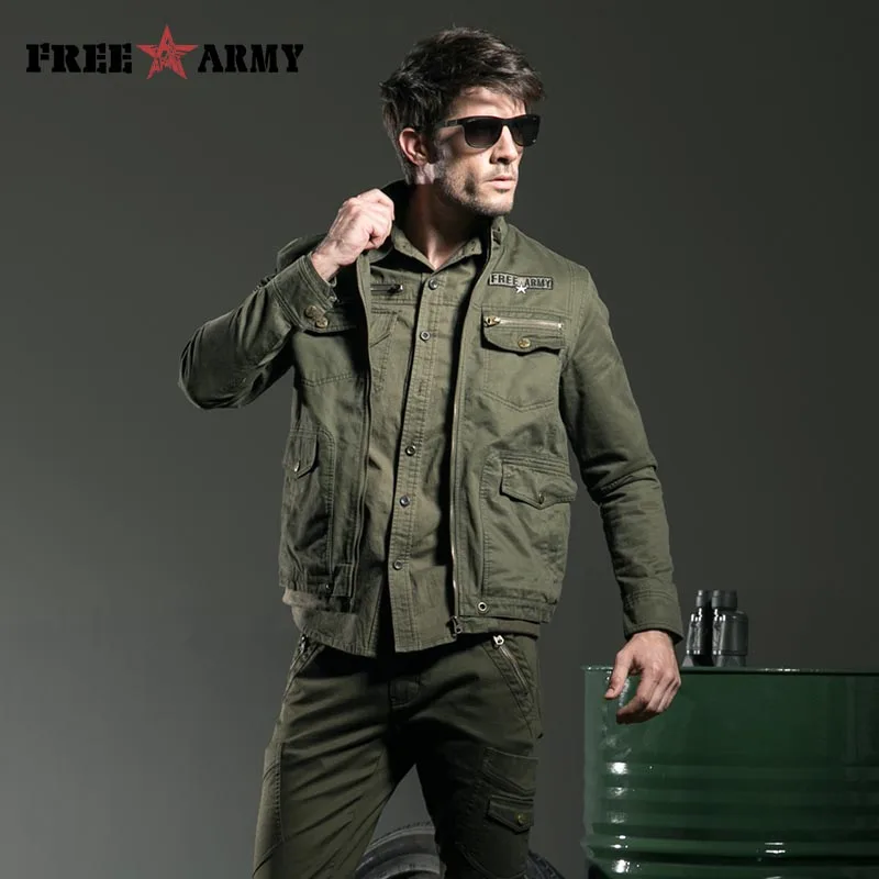 Мужская куртка в стиле милитари повседневная хлопковая большого размера Ms 6275A|men