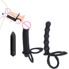 Анальный ремешок для вибратора для мужчин 10 скоростей, фаллоимитатор с двойным проникновением, бусины в виде пениса, реалистичный вагинальный стимулятор точки G, интимные игрушки