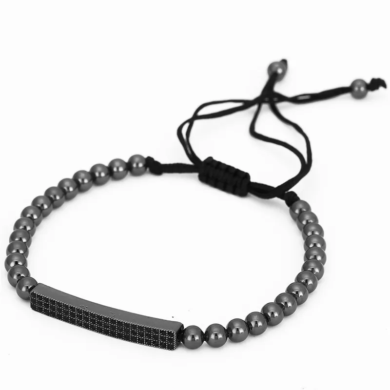 

6mm Black Matte Stone Bracelet Set Women Men Accessories Erkek Bileklik Jewelry CZ Bar Braiding Elastic Bracelets Pulseras Mujer