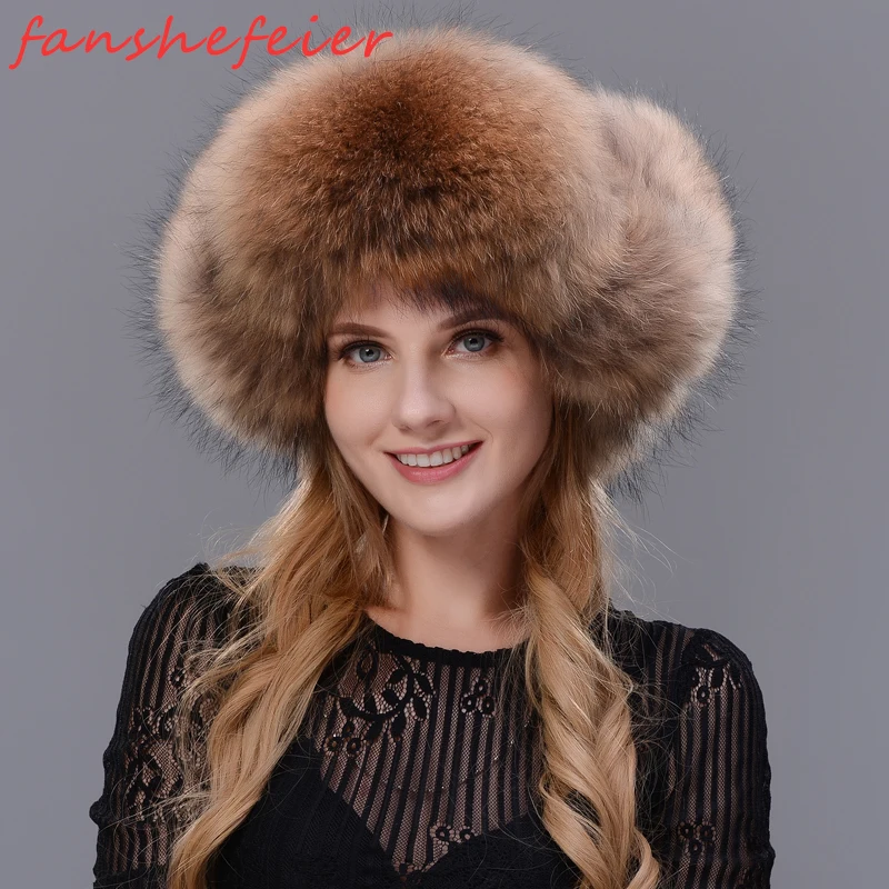 Женская меховая шапка защищает уши шапки зимняя Лыжная теплая кожаная кепка из натурального Лисьего меха енот меховая шапка весь мех