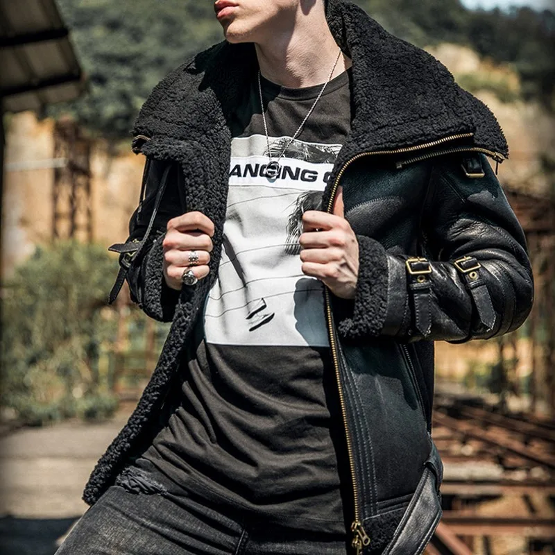 Итальянская роскошная мужская зимняя меховая куртка из овчины 6XL, байкерская куртка из натуральной овчины, Толстая теплая меховая подкладка, военная куртка