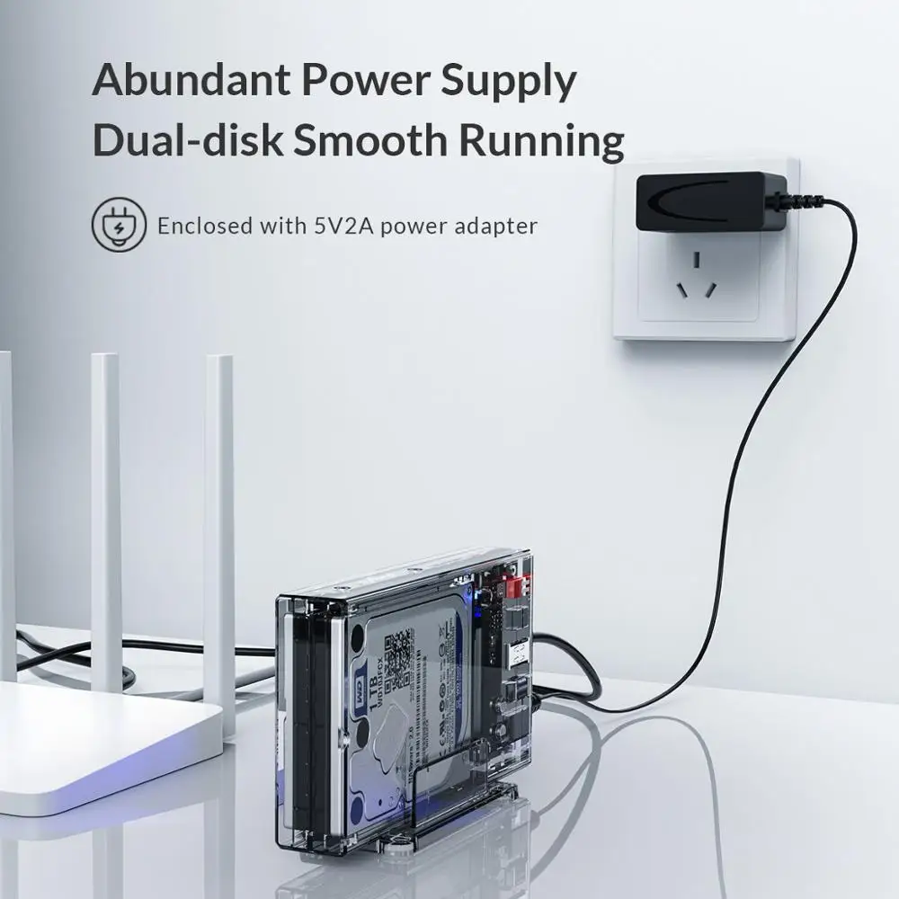 Чехол для жесткого диска ORICO 2 Bay 5 дюйма SATA на USB C прозрачный корпус поддержка UASP 7 9