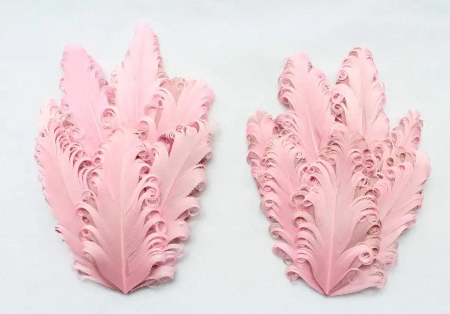Set of 10pcs Curly 2 Tones Nagorie Feather Pads-Pink with Grey pink tips