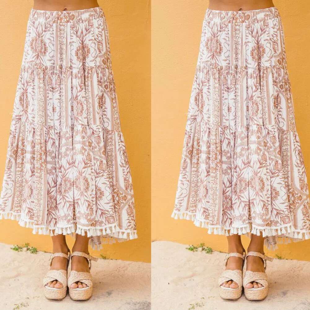 Летняя мода Высокая талия Макси юбки плиссированная пляжная шифоновая длинная