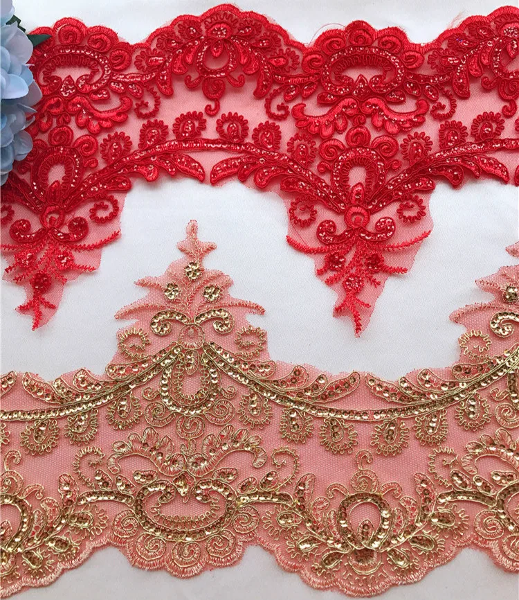 2 ярда/лот Золотая шелковая вышивка Автомобильная кружевная отделка свадебное