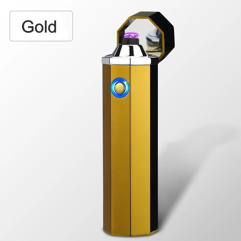 Gold Новинка 360 градусов зажигание двойная дуга плазменная зажигалка электрическая USB Зажигалка двойная дуга перезаряжаемая сигарета зажигалка подарок - Цвет: Gold